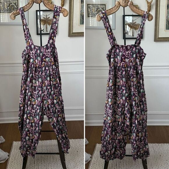 We Be Bop Purple Monkey Print Overalls Romper OSFM - Picture 1 of 8